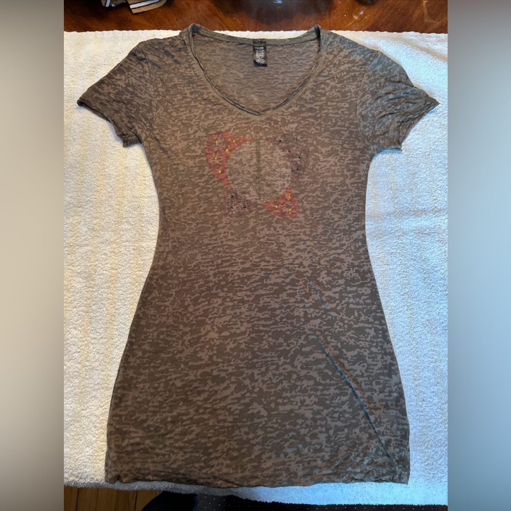 Troo Size M Green Camo Sheer Tee Shirt